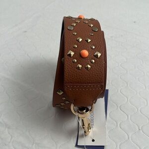 Rebecca Minkoff almond brown neon orange gold tone lobster claw guitar strap